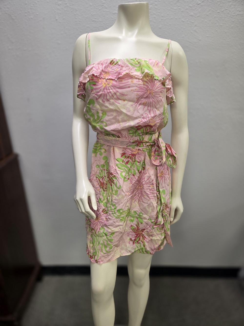 Lilly Pulitzer Pink Floral Spaghetti-Strap Tie-Waist Mini Dress